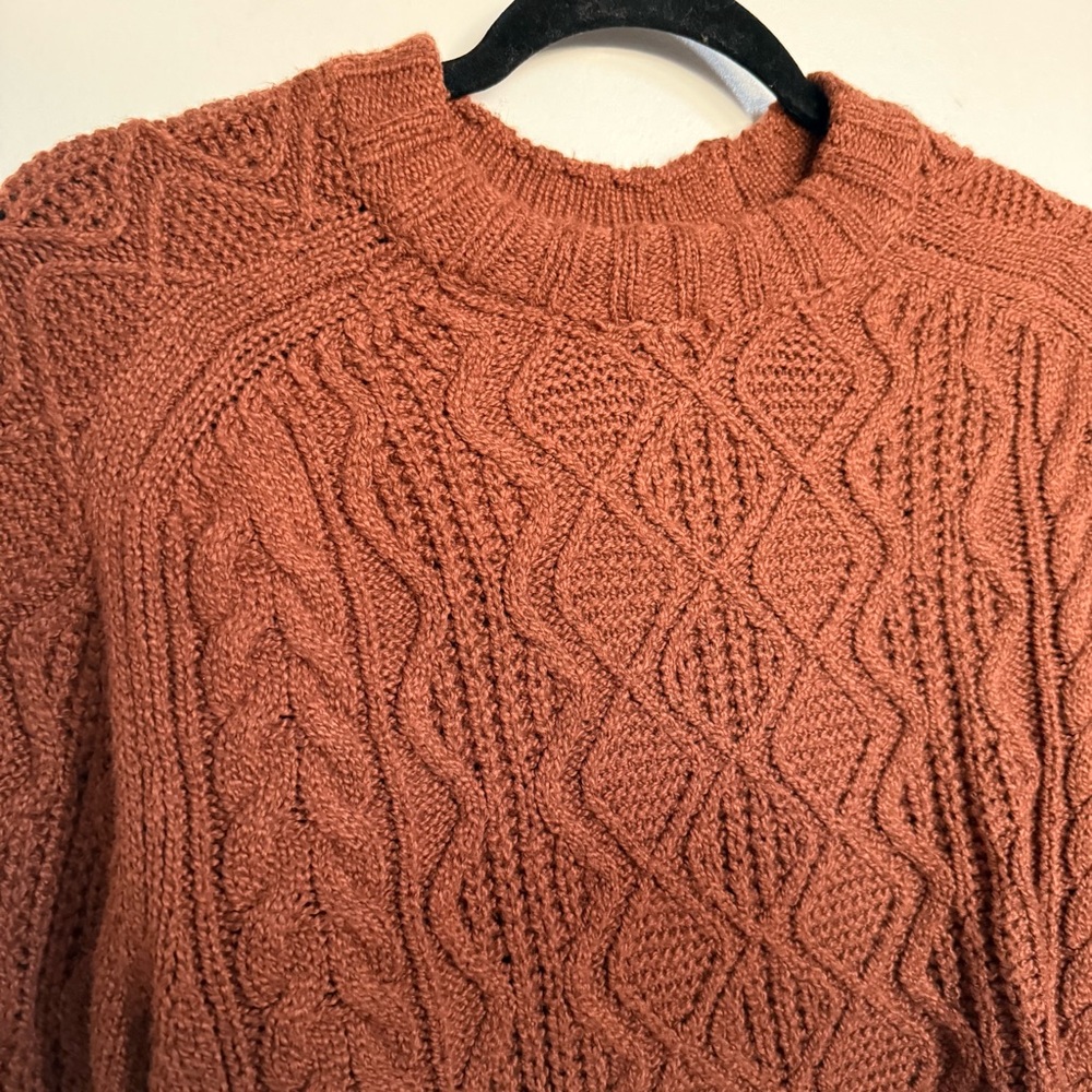 American Eagle Outfitters Rust Brown Cable Knit Sweater XS - Picture 2 of 5